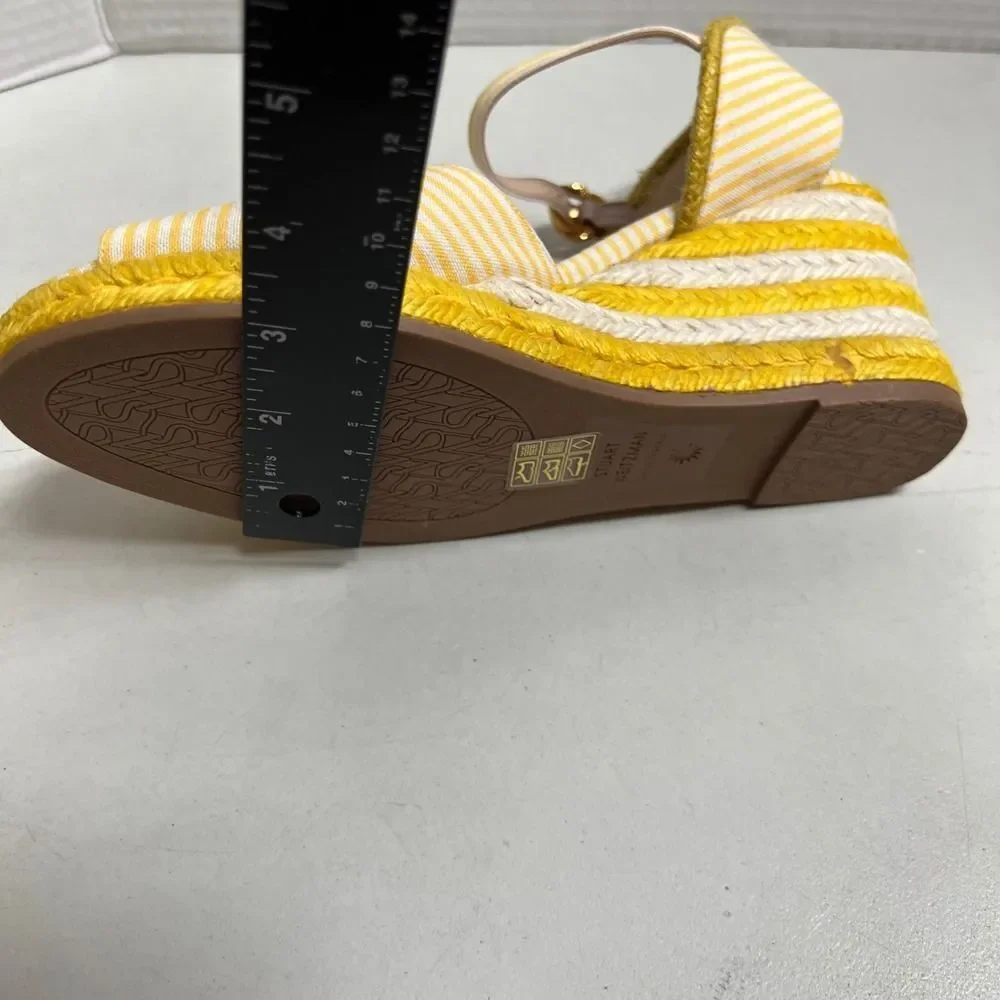 STUART WEITZMAN  Minela Striped Wedge Espadrille Yellow White Size 6.5 SEE DESCR - Picture 6 of 15